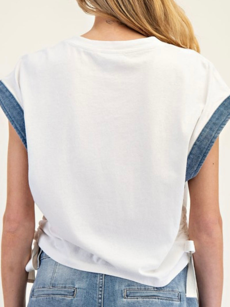 Denim Star and Trim Sleeveless Top