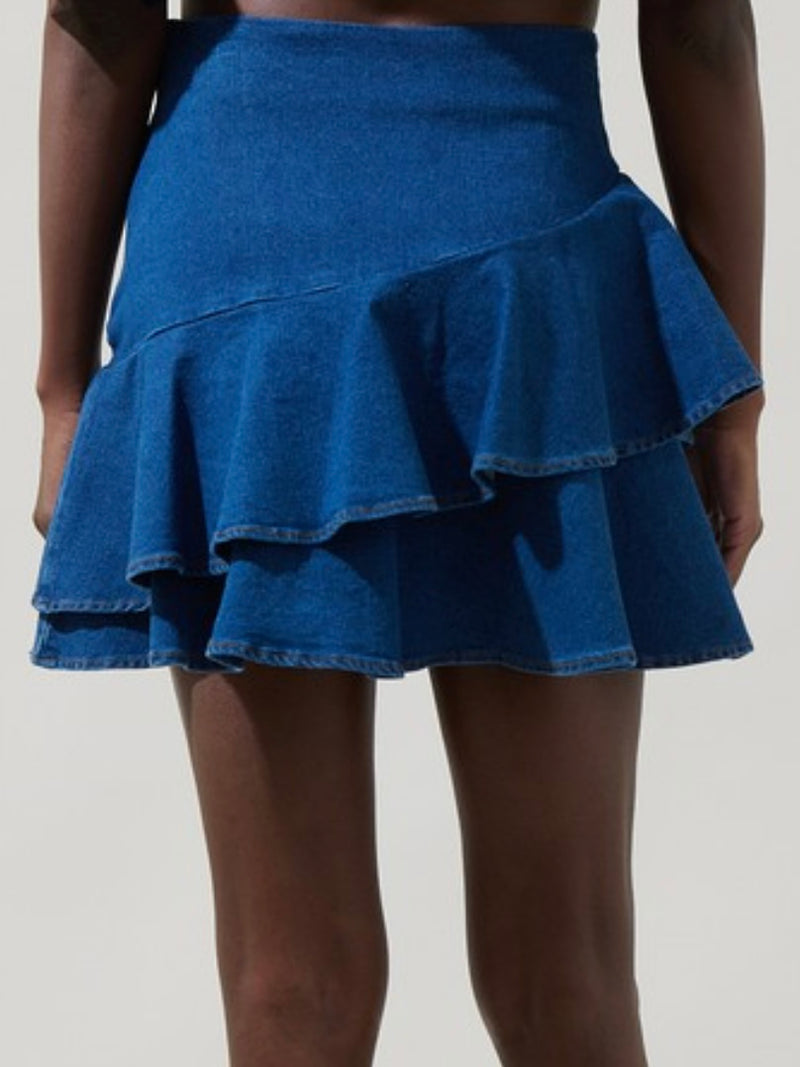 Dark Denim Ruffled Short Skirt