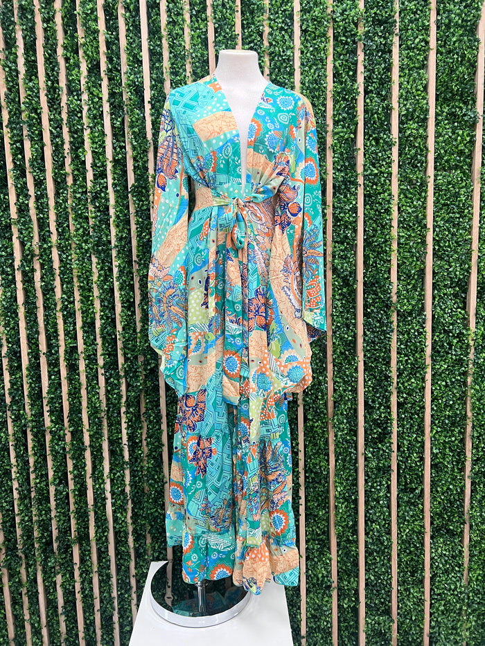 Wrap Print Kimono Maxi