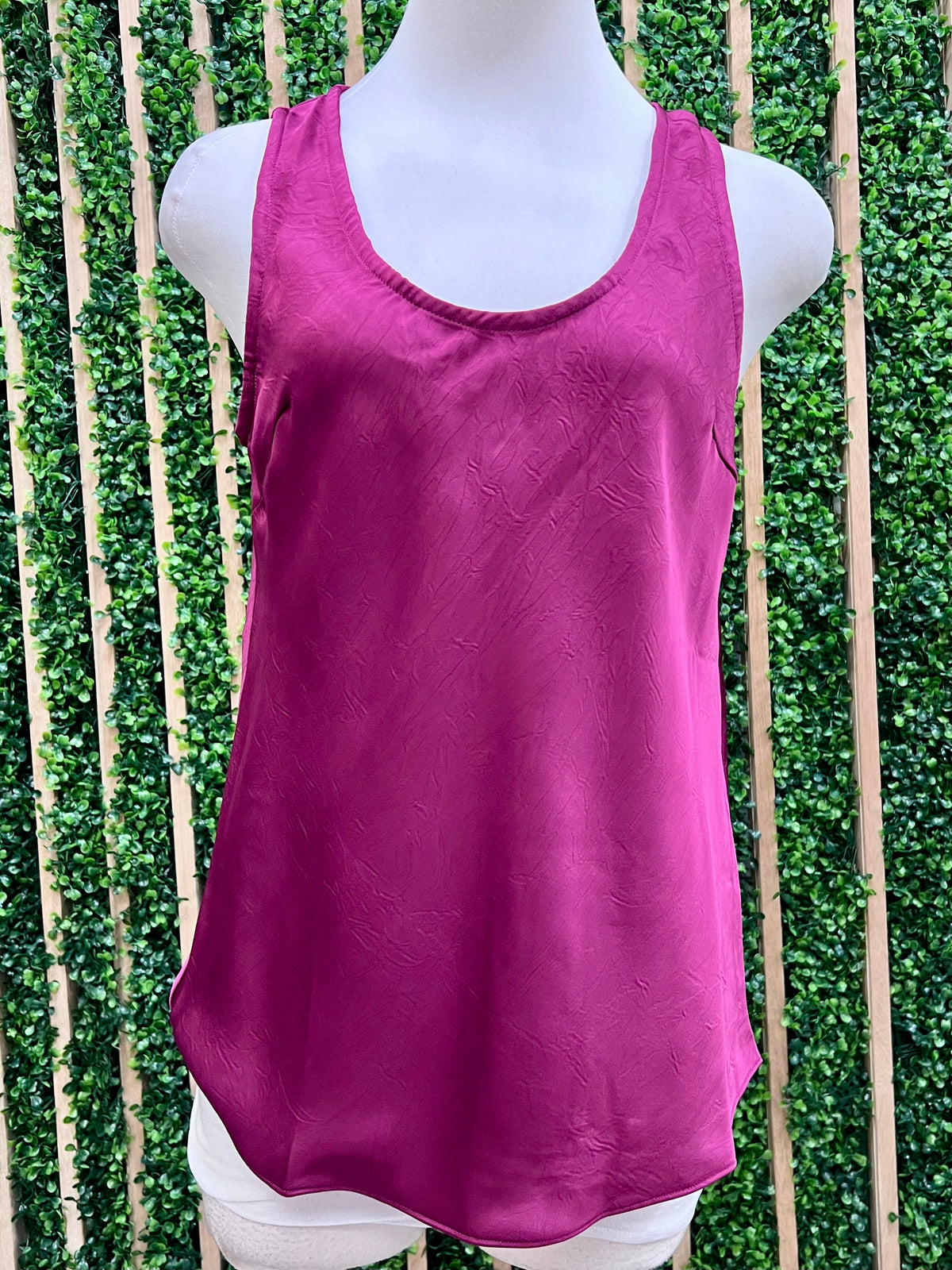 Berry U Neckline Sleeveless Satin Top