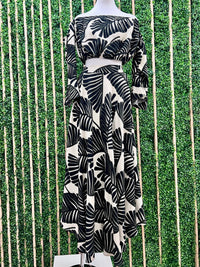 Tropical Leaves Off Shoulder Crop Top
