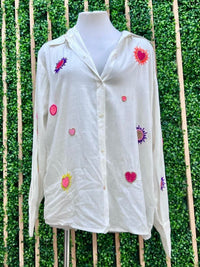 Tropical Embroidered Blouse Pant Set