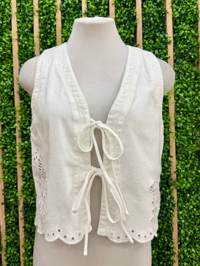 Front Tie Embroidered Vest