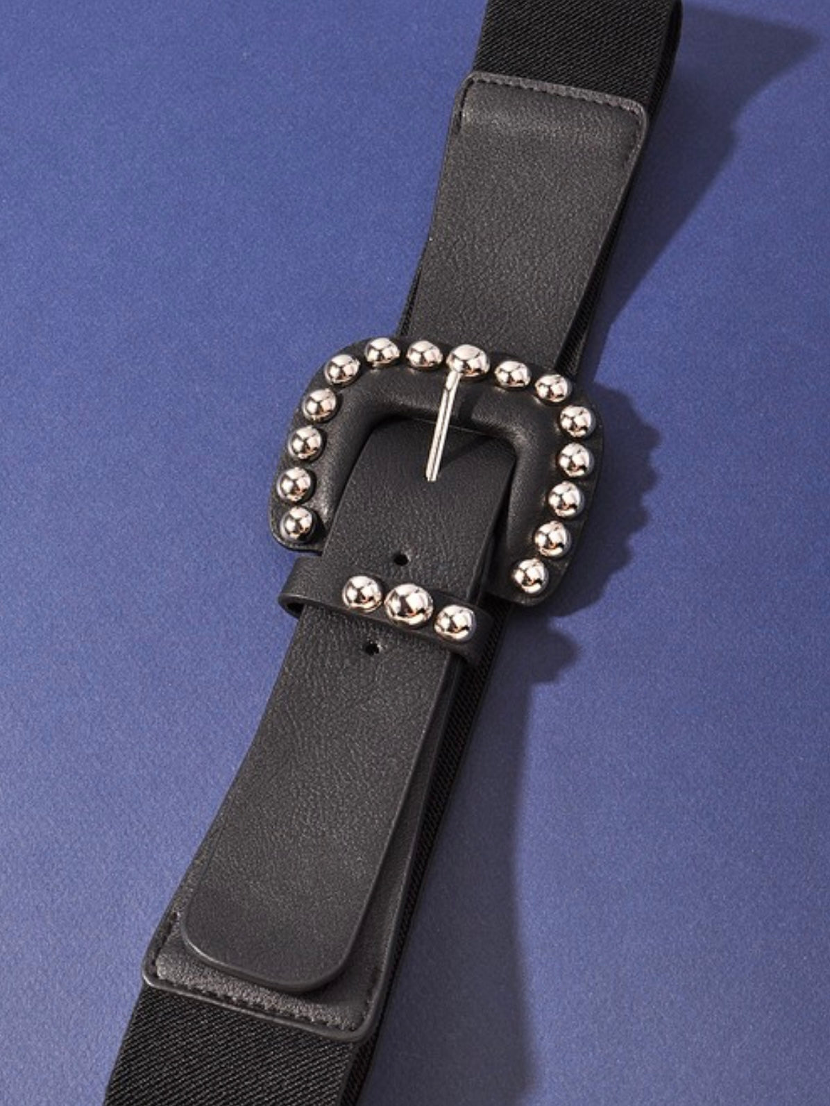 Studded Rectangle Buckle Elastic Belt