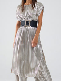 Silver Pleated Sleeveless Dress