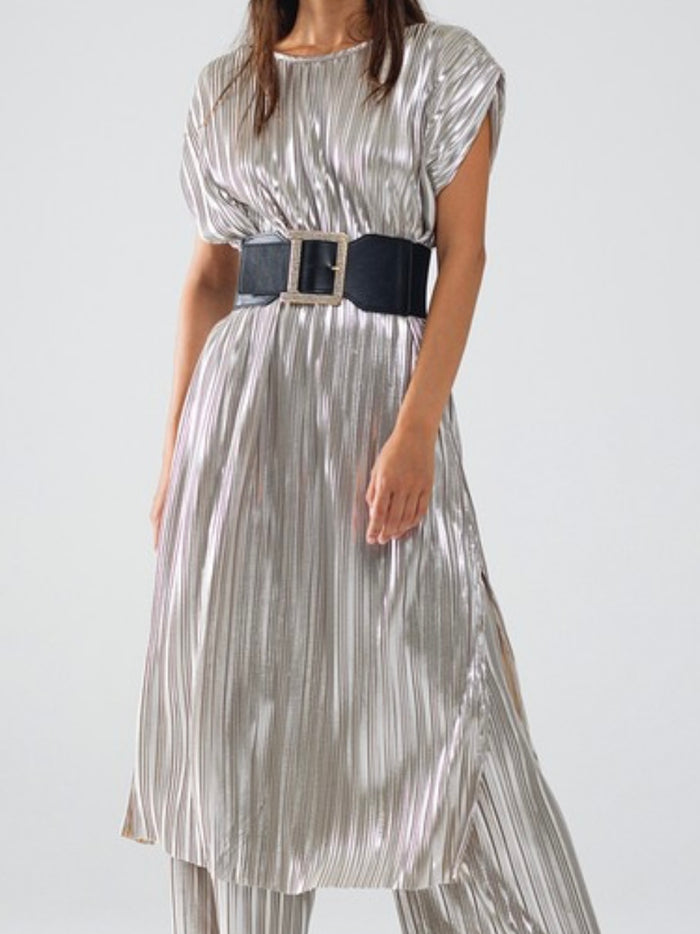 Silver Pleated Sleeveless Dress