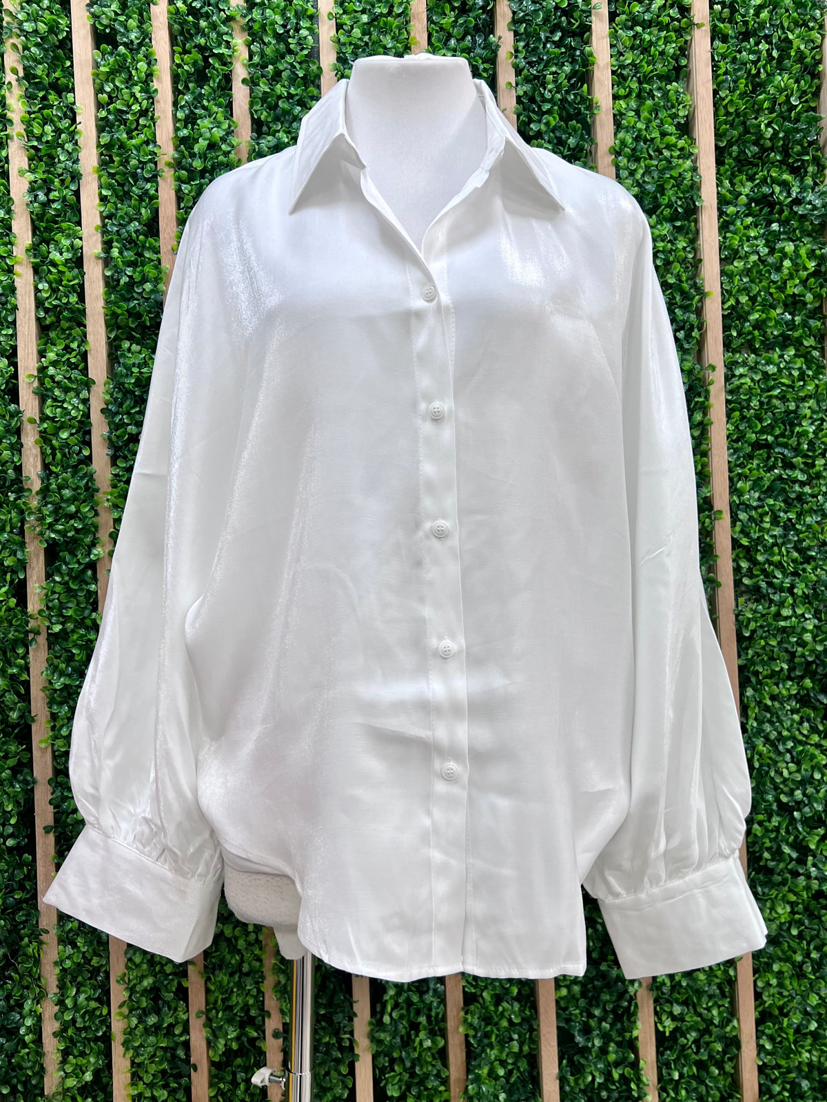 White Satin Button Down Blouse