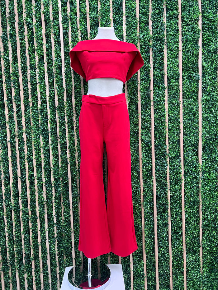 Red High Waist Trouser Pant