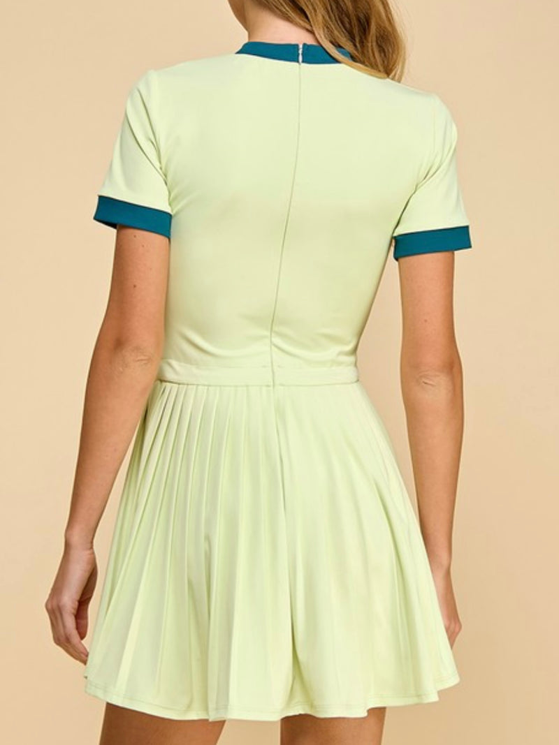 Lime Athletic Flared Skirt Short Sleeve Skort Dress
