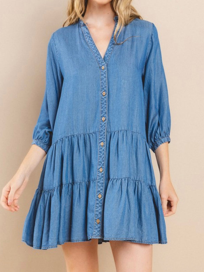 Medium Tencel Tiered Denim Short Dress