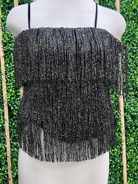 Black Metallic Fringe Strappy Top