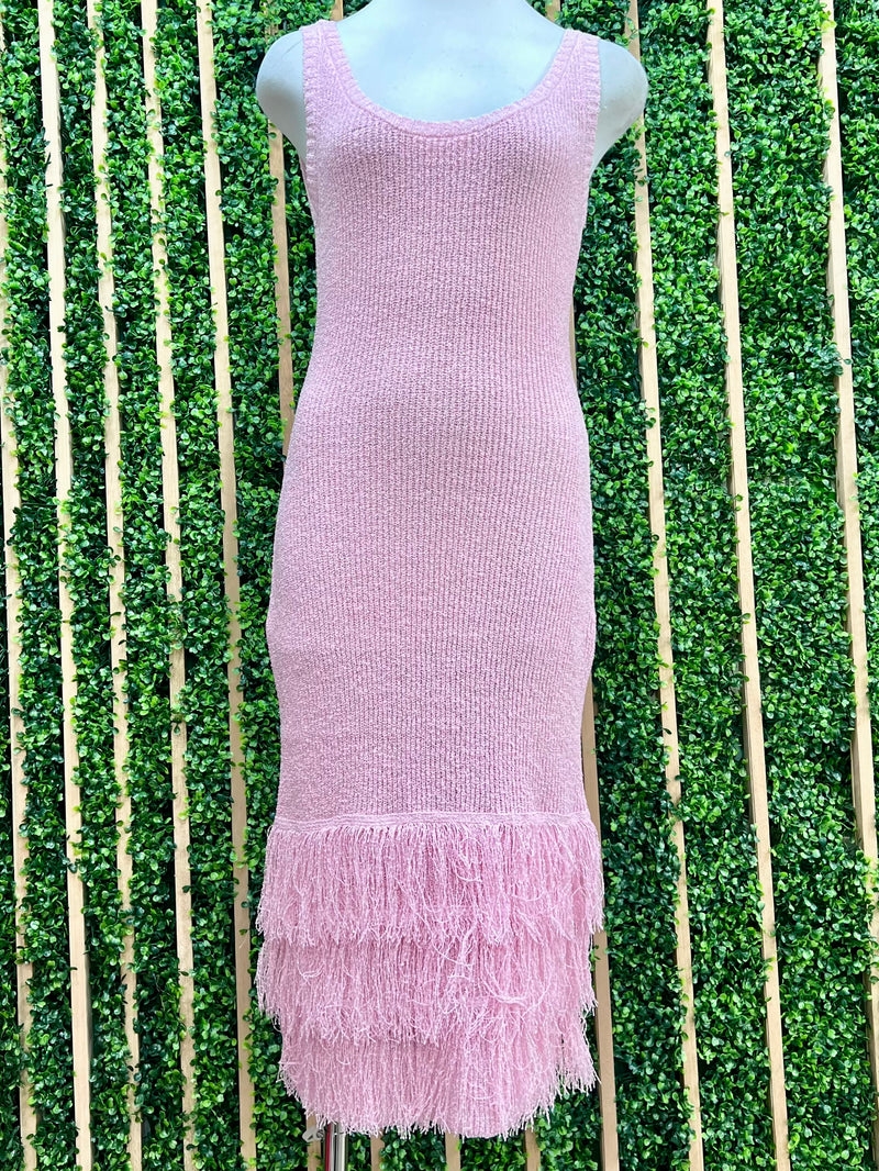 Beautiful Pink Bottom Tassel Knit Midi Dress