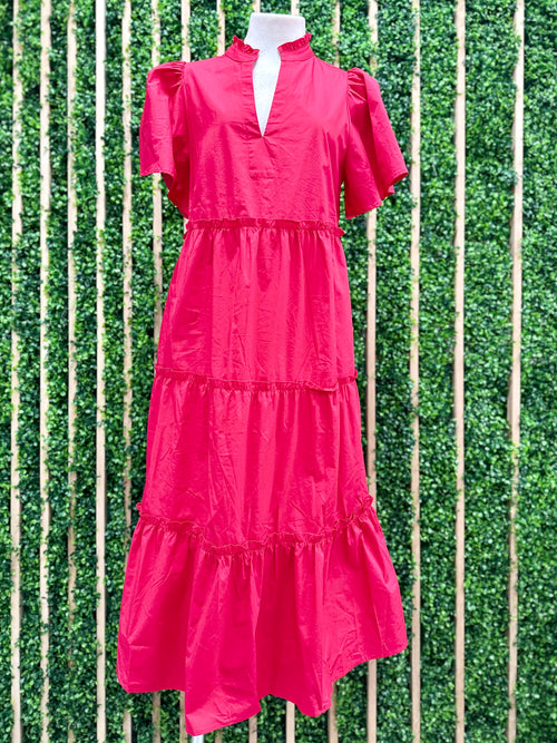 Beautiful Red Split Neck Midi Dress