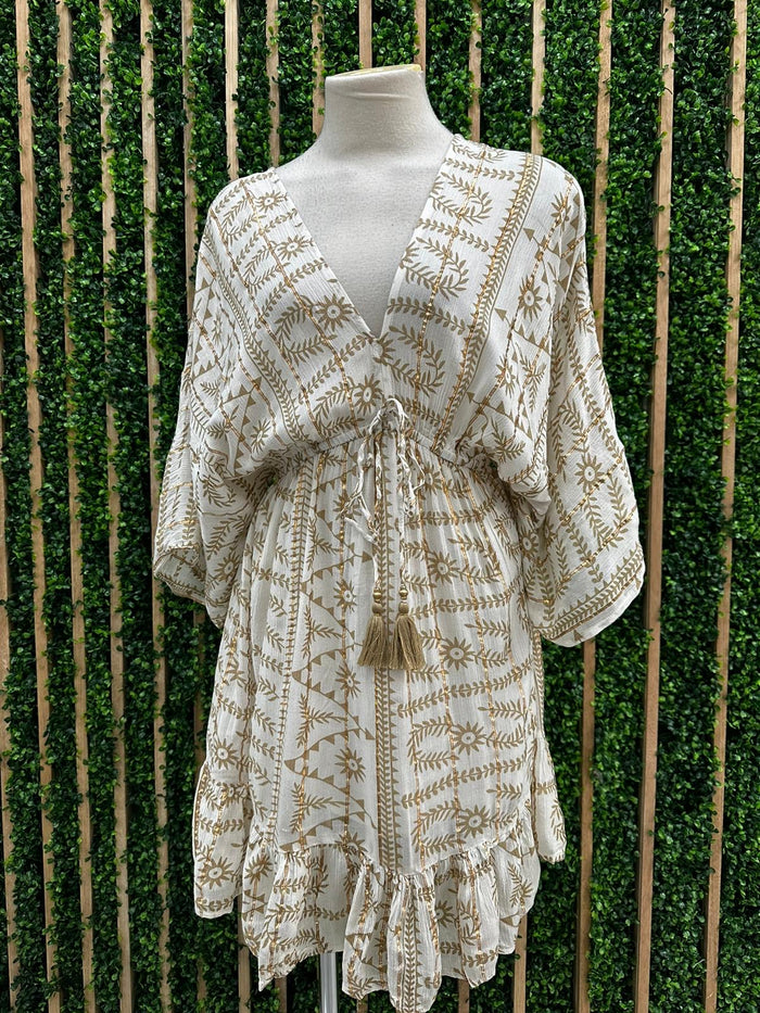 Gold white Embossed Short Dress