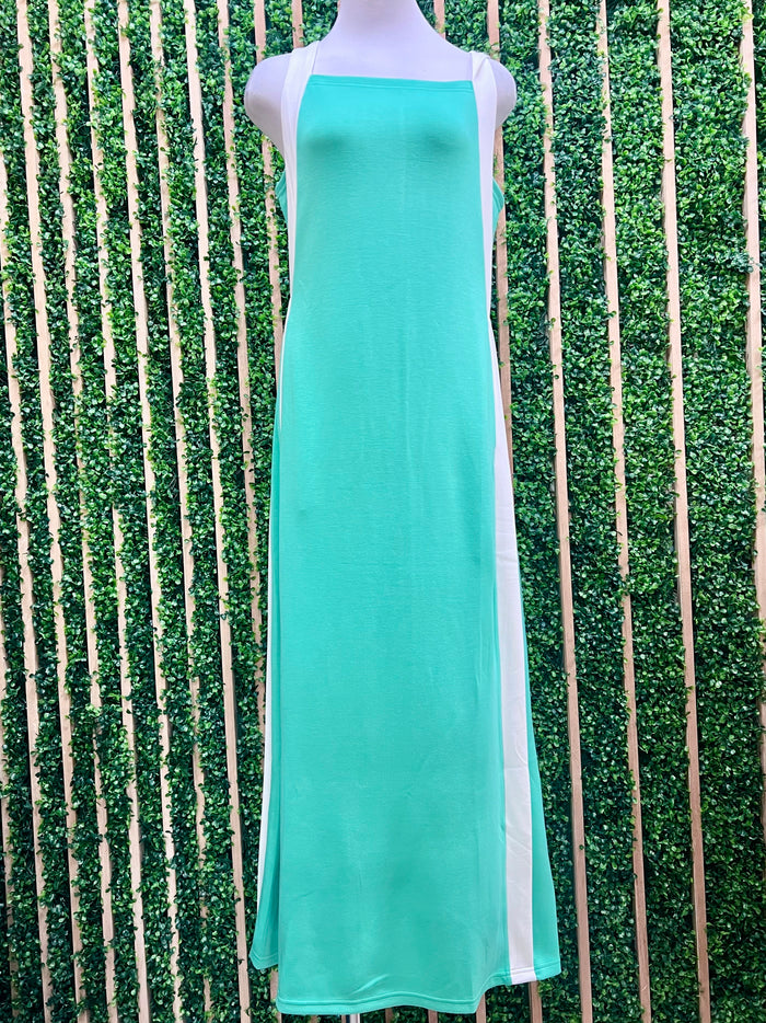 Green Side Stripe Trim Modal Maxi Dress