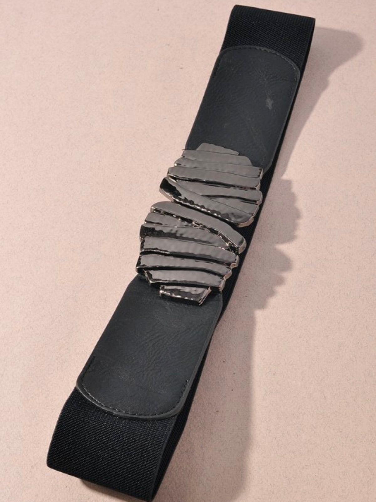 Hammered Metal Buckle Stretch Belt