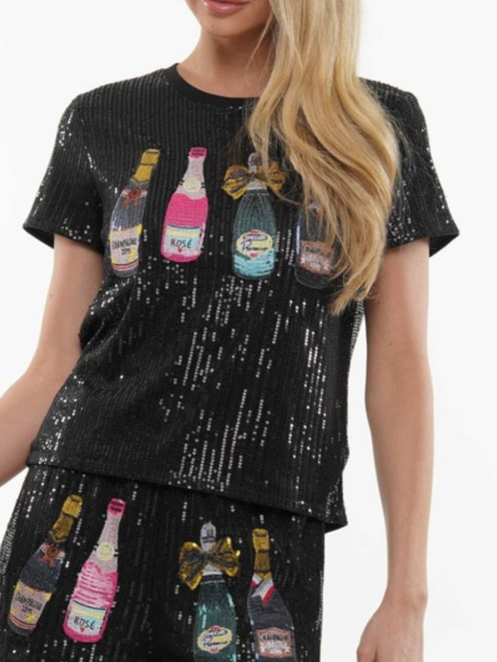 Black Sequin Champagne Top