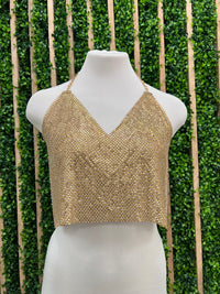 Rhinestone Detail V Neckline Chain Crop Top