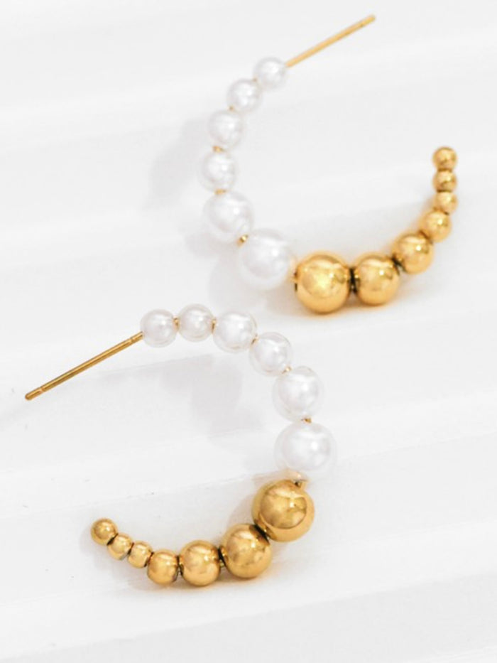 Pearl Gold Beaded Hoop Earrings