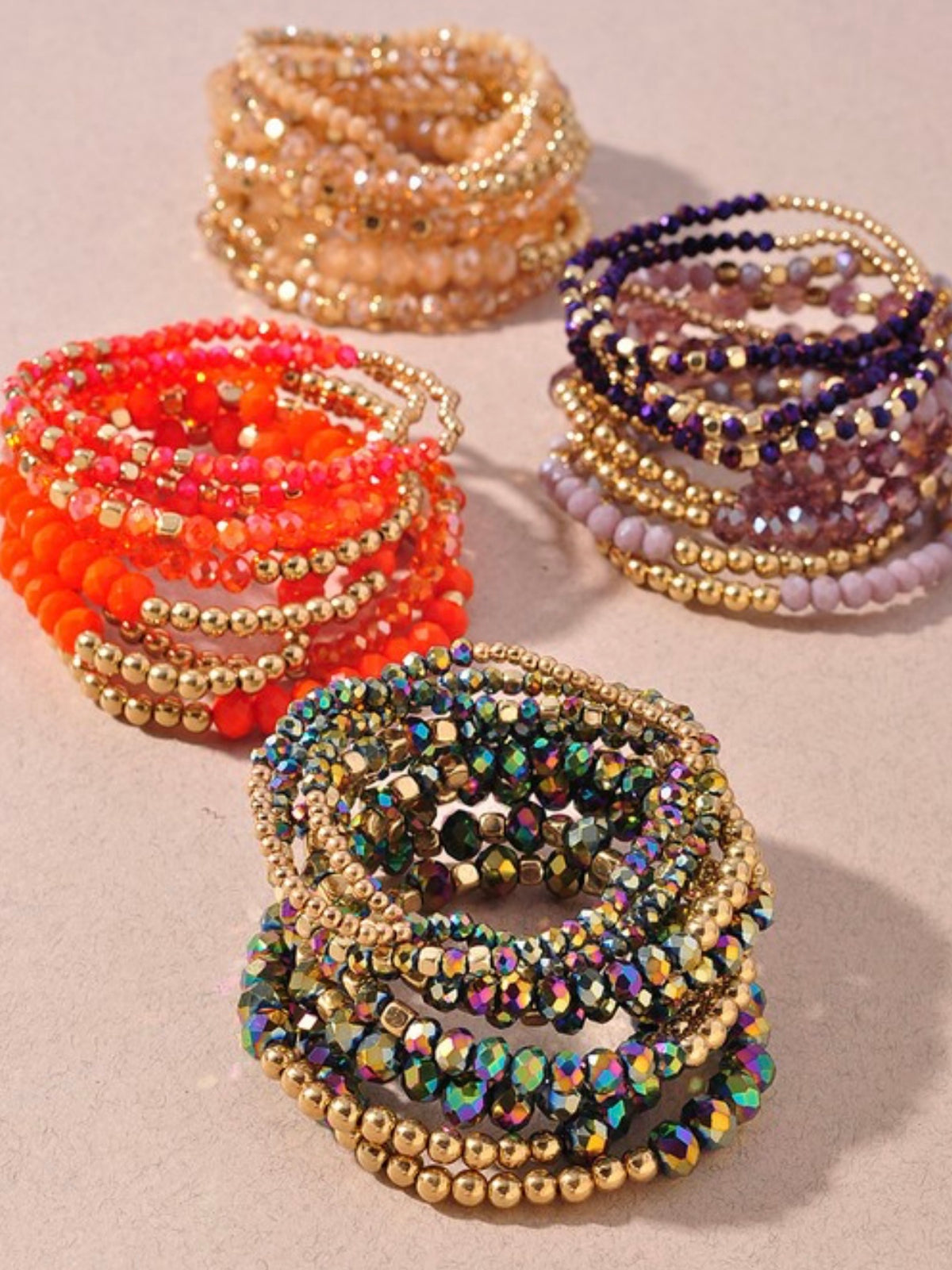 Metal Bead Stretch Mix Elastic Bracelet Set