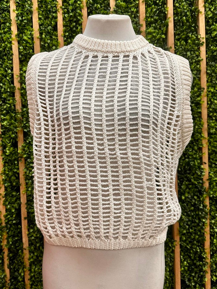Off White Open Knit Top