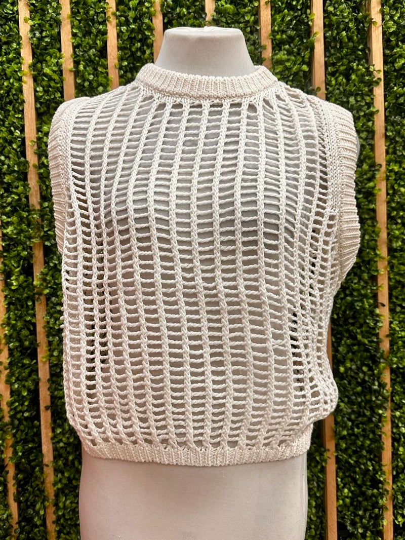 Off White Open Knit Top