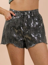 Midnight Shine Sequin Denim Shorts