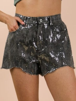 Midnight Shine Sequin Denim Shorts
