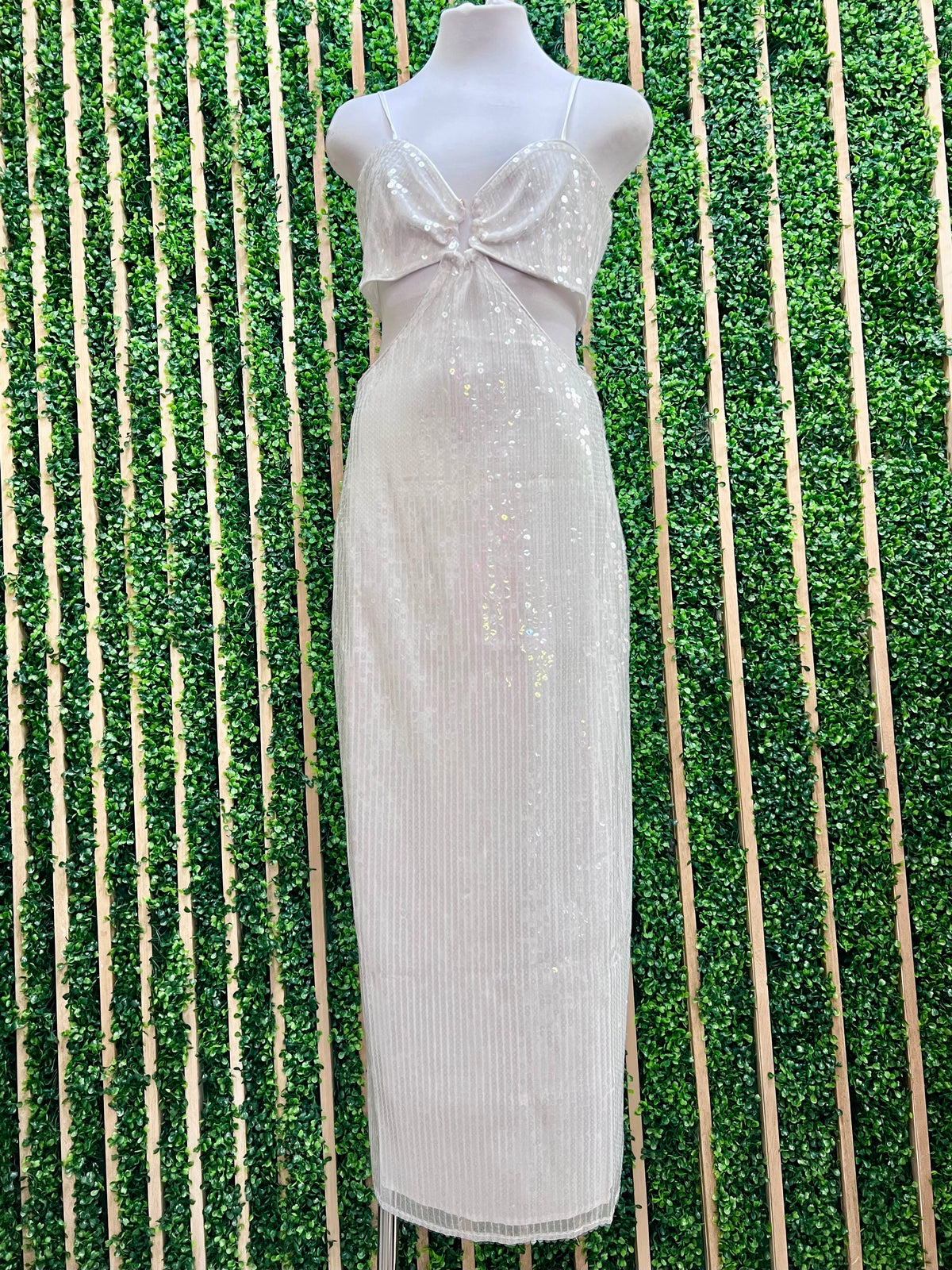 Beautiful White Sequin Cutout Midi Dress