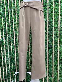 Mocha Front Trim Ruched Woven Pants