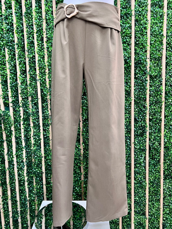 Mocha Front Trim Ruched Woven Pants