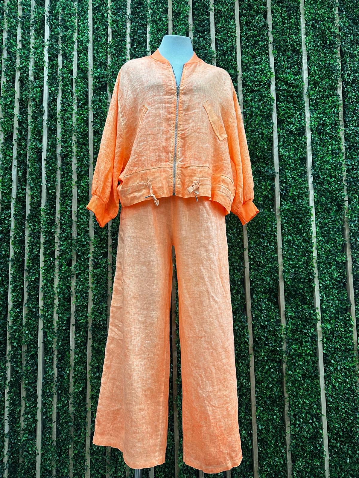 Fluorescent Linen Bomber Palazzo Set