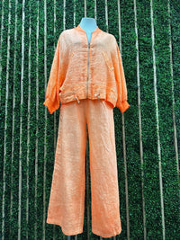 Fluorescent Linen Bomber Palazzo Set