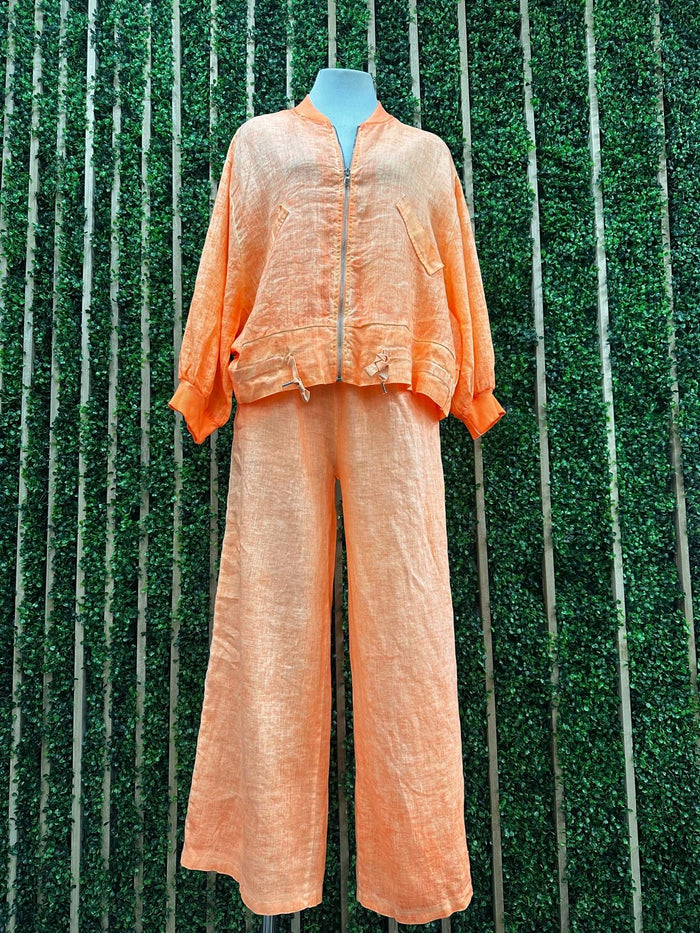Fluorescent Linen Bomber Palazzo Set