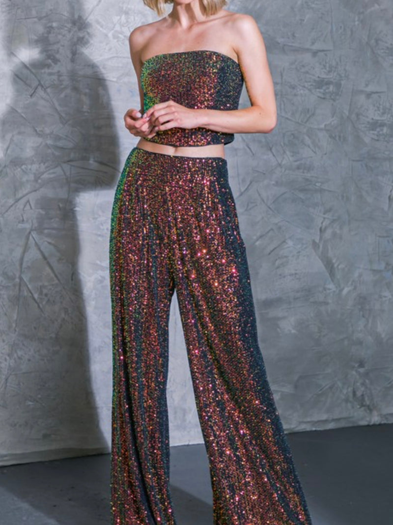 Black Multi Sequin Wide Leg Pant