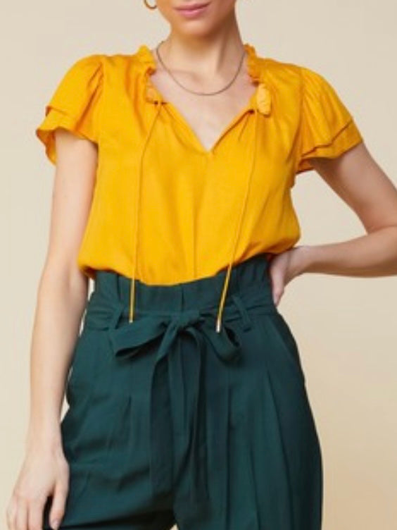 Marigold Satin Ruffle Top
