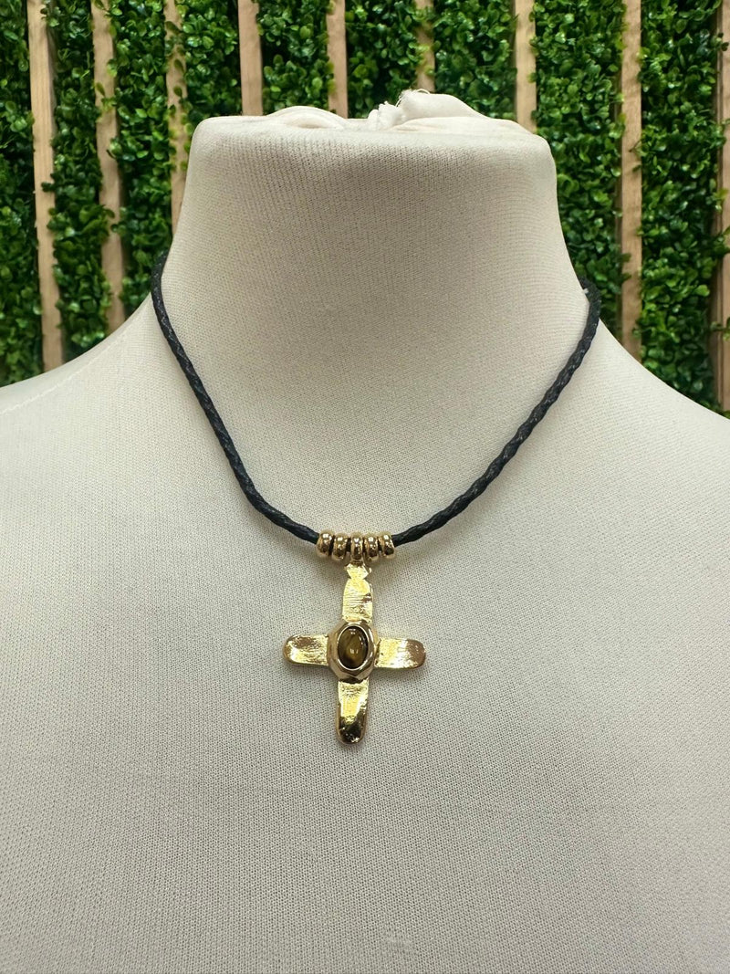 Emolo Short Braided Cross Necklace