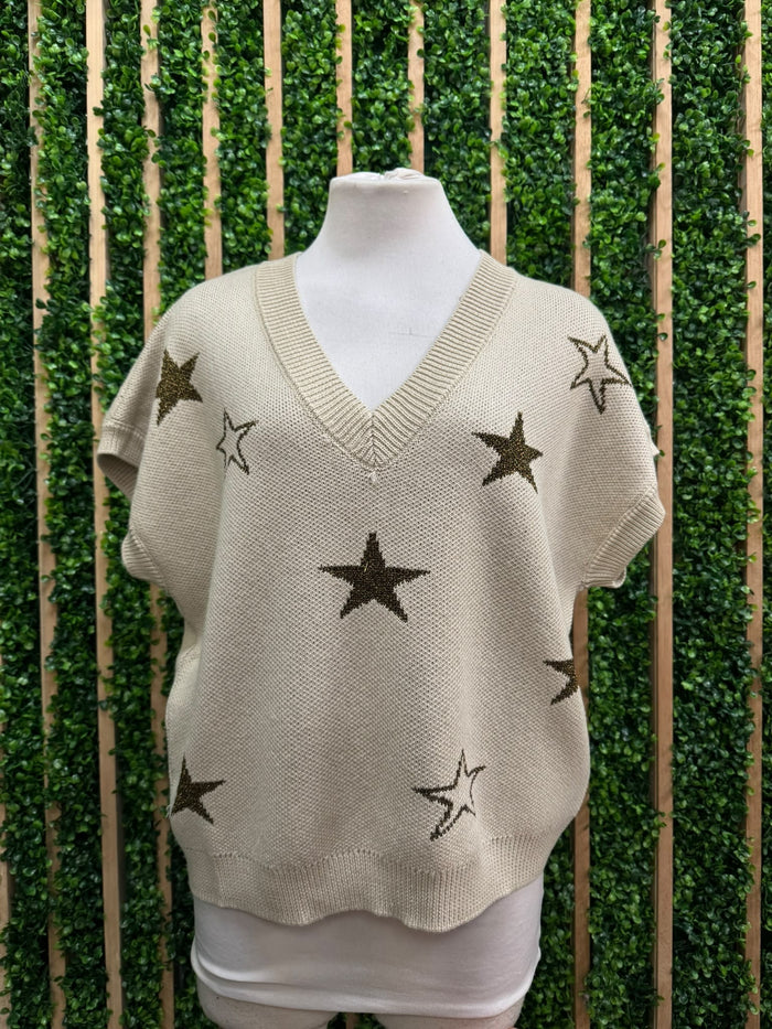 Taupe Starlight V-Neck Knit Top