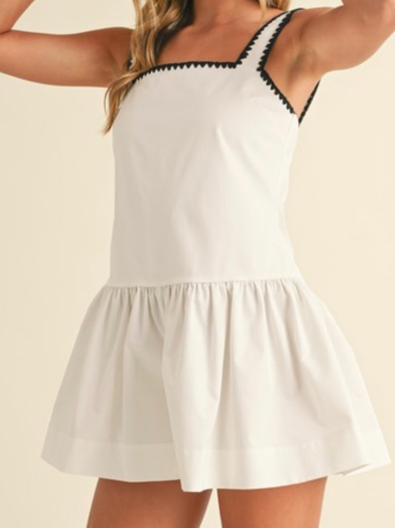 Stitch Trim Square Neck Drop Waist Romper