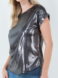 Shiny Studded Open Sleeve Shirt