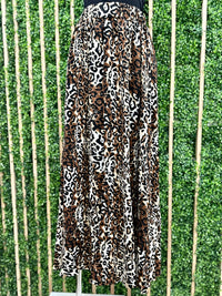 Brown Leopard Flared Maxi Skirt