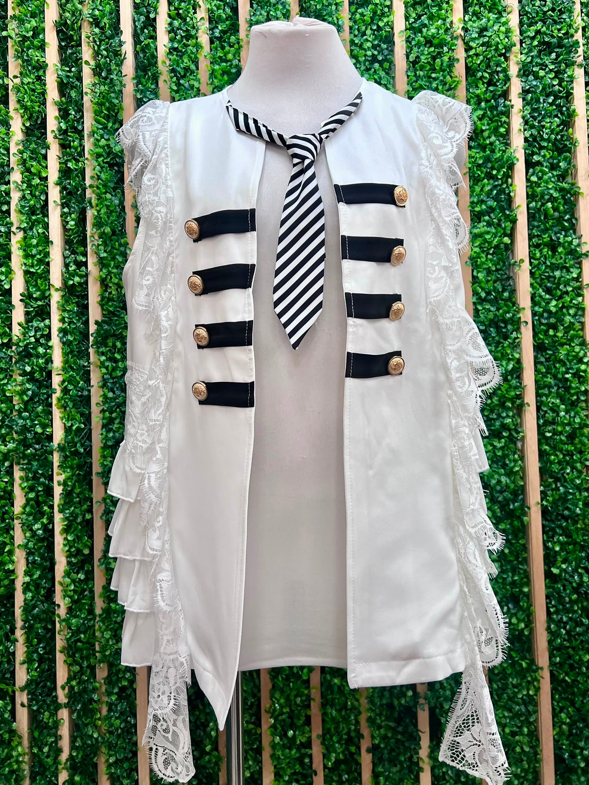Statement Lace Military-Inspired Ruffle Vest