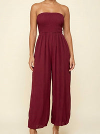 Dressy Strapless Smocked Wide-Leg Jumpsuit