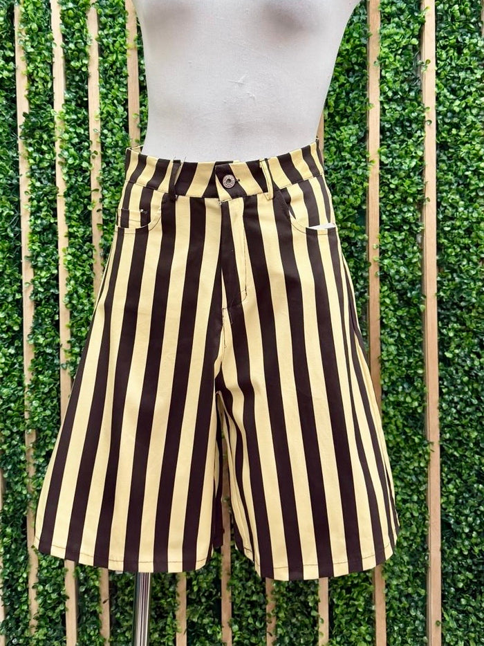 Striped Wide Leg Bermuda Shorts