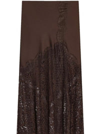 Brown Lace Detail Satin Midi Skirt