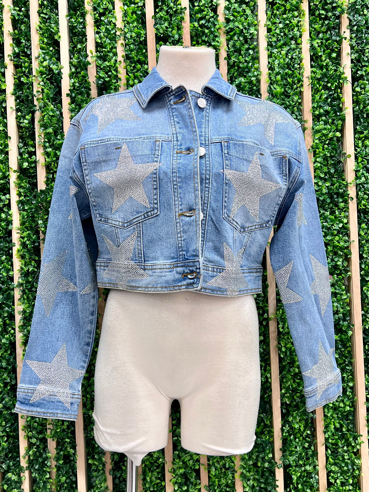 Star Studded Crop Denim Jacket
