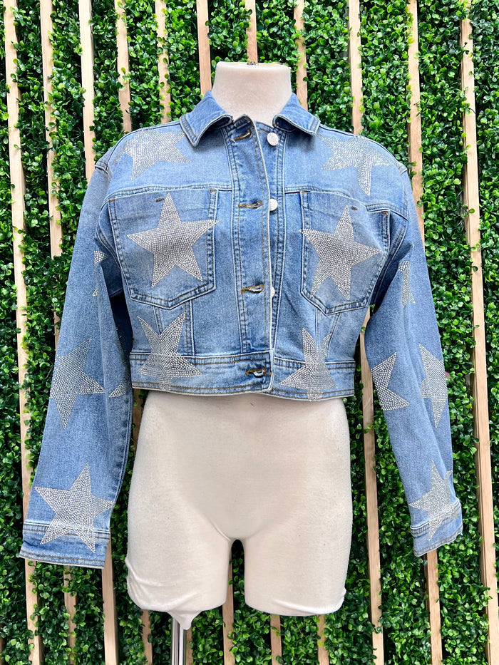 Star Studded Crop Denim Jacket