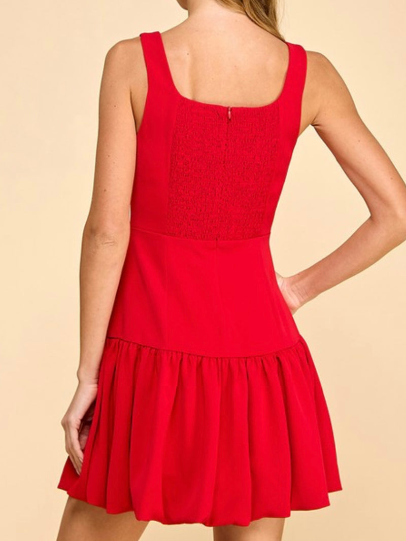 Bubble Skirt Fitted Square Neck Short Dress