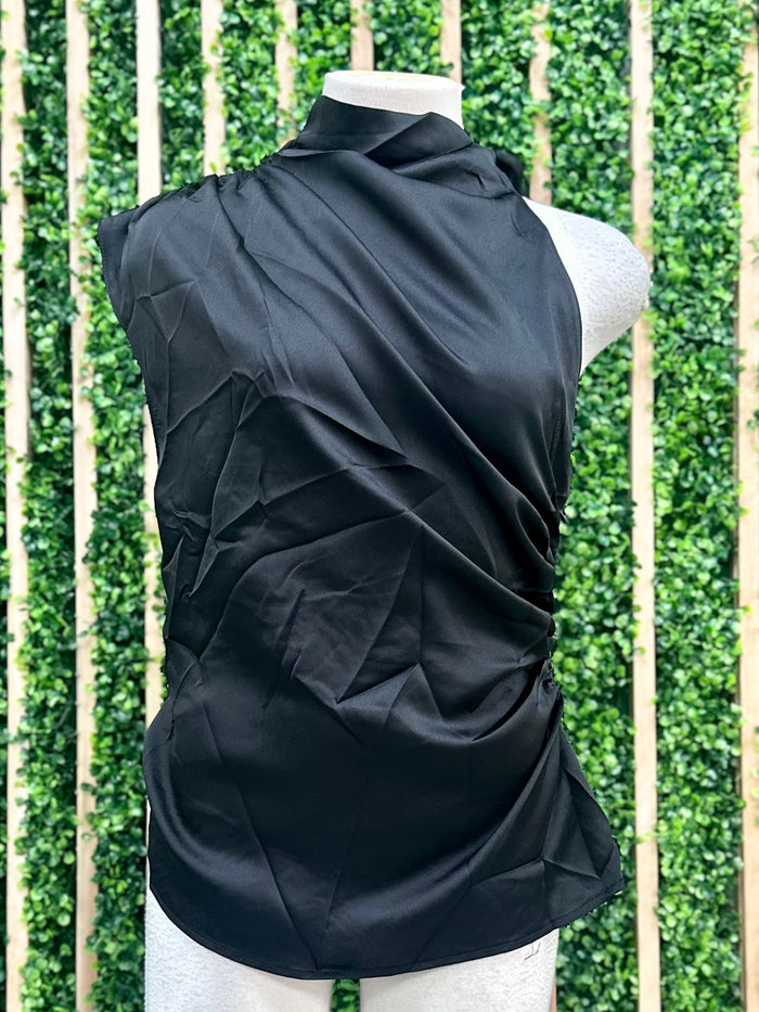 Mock Neck Satin Top