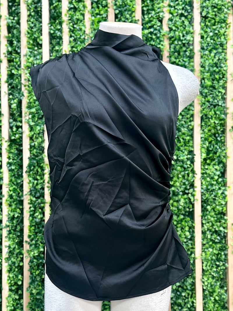 Mock Neck Satin Top
